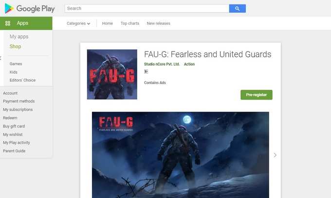 FAUG Pre-registrations Google Play