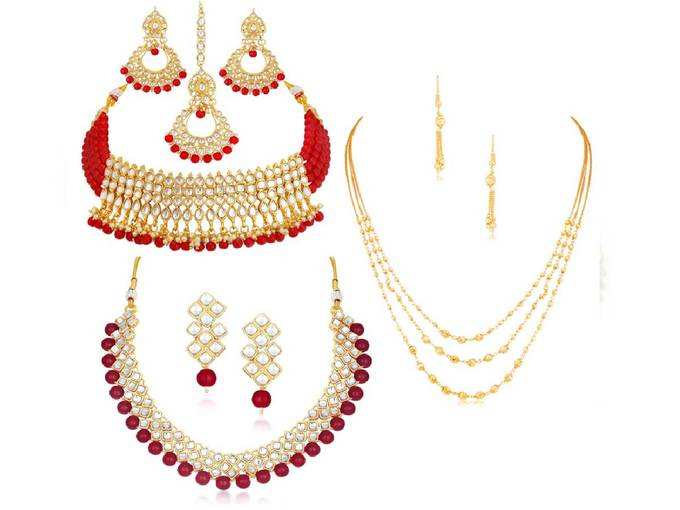 Sukkhi Glorious Gold Plated Wedding Jewellery Pearl Choker Necklace Set For Women (2719NGLDPP1250)