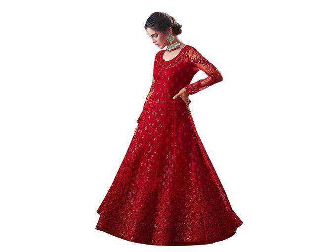 Fancy Lifestyle Net With Soft Silk Inner Semi-Stitched Designer Gown Suit for women (Semi-Stitched)