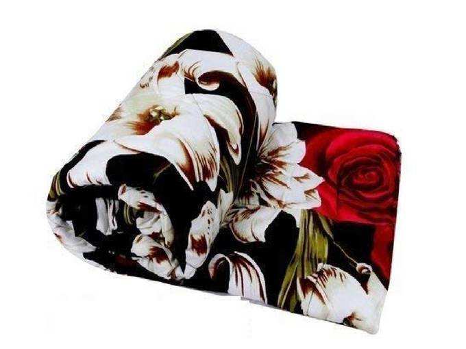 First Decor Beautifully Soft and Skin Friendly Microfiber Floral Design Printed Double Bed AC Blanket | Dohar | Quilt (Double, Black)