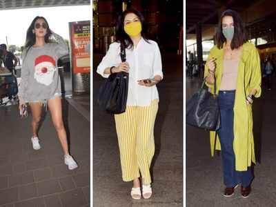 एयरपोर्ट फैशन: सोनल चौहान ने हॉट डेनिम शॉर्ट्स, तो नेहा धूपिया ने पहना डीप कट नेकलाइन का टॉप