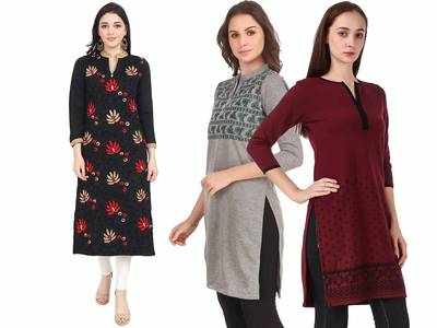 Woolen Kurti On Amazon : फैशन के साथ मिलेगा गर्माहट का एहसास, पहनें यह Woolen Kurti