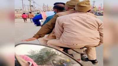 Prayagraj News: बाइक सवार सहित 3 पुलिसकर्मियों की फोटो हुई वायरल, ट्रैफिक पुलिस ने काटा चालान