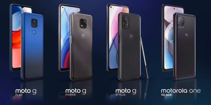 Moto G Stylus 2021, Moto G Power 2021, Moto G Play 2021, and Motorola One 5G Ace