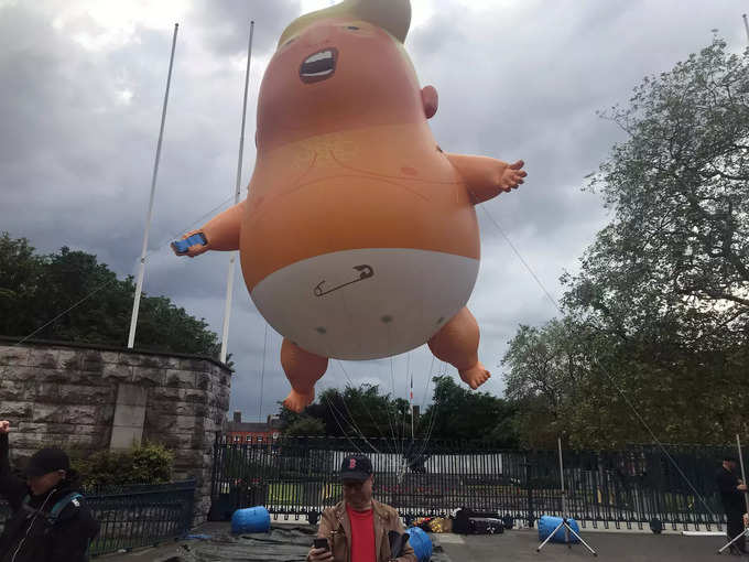 A giant inflatable blimp depicting U.S. President Donald Trump as a pouting baby arrives in Dublin