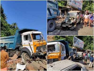 കല്ലാർകുട്ടിയിൽ ടോറസ് ലോറി ഇടിച്ചുകയറി കടകളും വാഹനങ്ങളും തകർന്നു;  2 പേർക്ക് പരിക്ക്