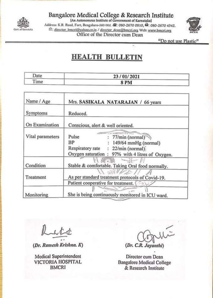 Sasikala Health Report