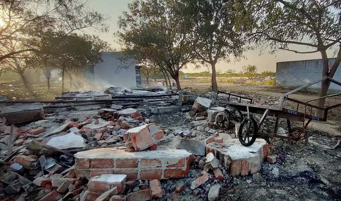 Madurai: Debris after an explosion ripped through a fireworks factory near Sattu...