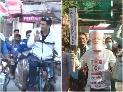 इंदौर में कांग्रेस के आधे दिन के बंद का मिला-जुला असर, साइकिल पर पूर्व मंत्री और सड़कों पर गांधीगिरि करते दिखे पार्टी कार्यकर्ता