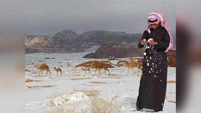 Saudi Arabia Snowfall सौदी अरेबियात हिमवृष्टी; ५० वर्षातला विक्रम तुटला, हवामान बदलाचा परिणाम?