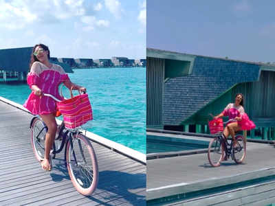 मालदीव में बिपाशा बसु के इस साइकलिंग वीडियो के अंत में कुछ ऐसा हुआ कि लोगों ने पूछा-ब्रेक नहीं थे क्या दीदी?