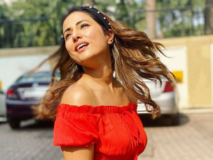 hina khan in red romper impresses her fans with airport look