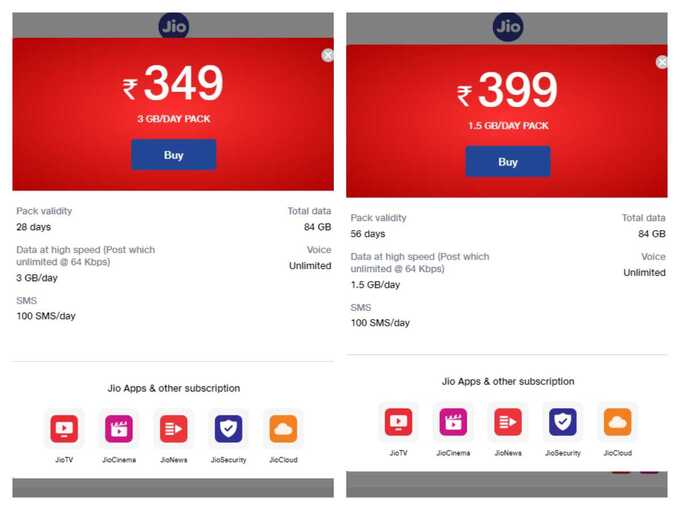 Jio 349 vs Jio 399 Plan