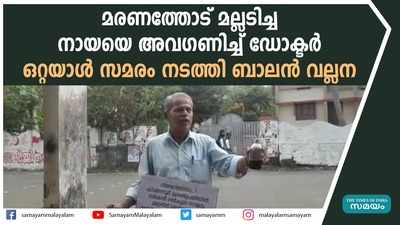 മരണത്തോട് മല്ലടിച്ച നായയെ അവഗണിച്ച് ഡോക്ടർ ഒറ്റയാൾ സമരം നടത്തി ബാലൻ വല്ലന 