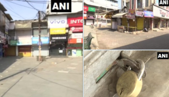 मध्य प्रदेश: कोरोना कर्फ्यू के दौरान भोपाल में दुकानें बंद दिखीं। सरकार ने कोरोना के बढ़ते मामलों को देखते हुए 12 अप्रैल से लेकर 19 अप्रैल सुबह 6 बजे तक कोरोना कर्फ्यू लागू किया है।