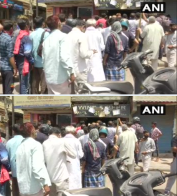 दिल्ली: लॉकडाउन की घोषणा के बाद शराब की दुकानों के बाहर शराब खरीदने के लिए लोग लाइन में खड़े दिखे।