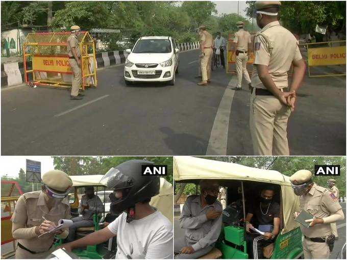 दिल्ली: लॉकडाउन के दौरान पुलिसकर्मी वाहनों की जांच कर रहे हैं। (तस्वीरें निज़ामुद्दीन से) कोरोना के बढ़ते मामलों को देखते दिल्ली सरकार ने 26 अप्रैल तक लॉकडाउन लागू किया है।