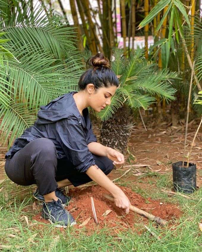 மரக்கன்று நட்ட நடிகை ஆத்மிகாவின் புகைப்படங்கள்