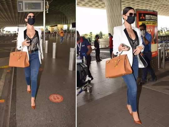 Nora Fatehi slays a semi-sheer corset bodysuit teamed with skinny jeans at  the airport - Masala