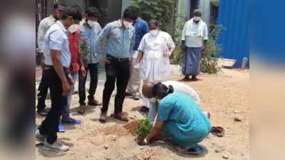 ఆస్పత్రి ఎదుట మొక్కల నాటిన మహిళ... వైద్యులకు ఆ విధంగా కృతజ్ఞత