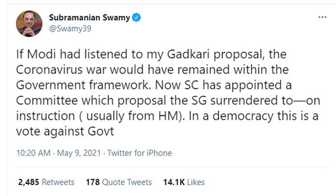 subramanian swamy tweet