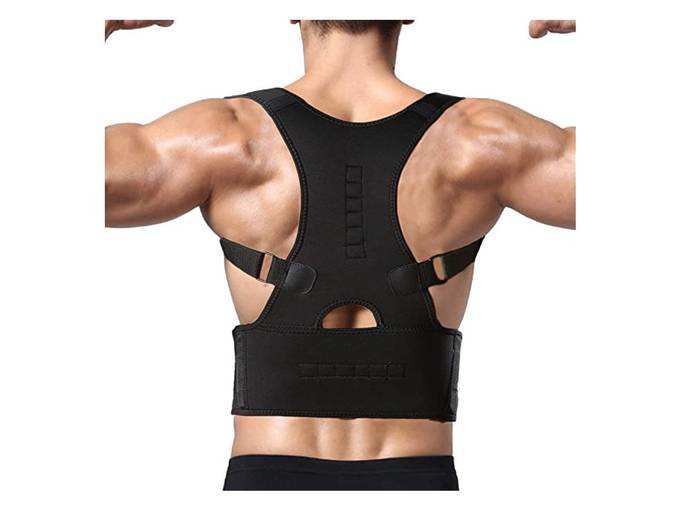 EKTAELITE Rehab™ Unisex Magnetic Back Brace Posture Corrector Therapy Shoulder Belt for Lower and Upper Back Pain Relief, Posture corrector for men &amp; women (Free Size (Free Size, Black)