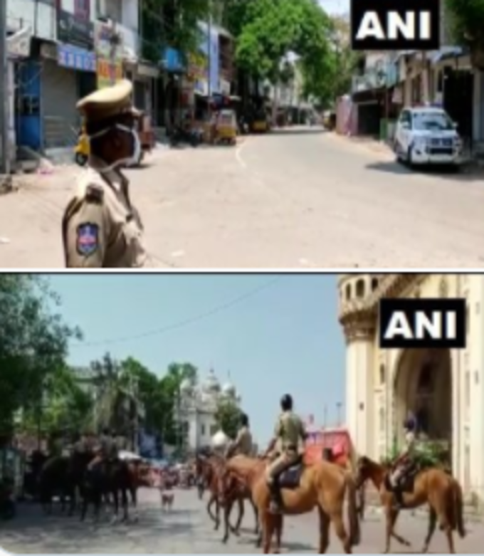 हैदराबाद ओल्ड सिटी में कोविड मामलों में बढ़ोतरी और ईद के त्यौहार से पहले भारी संख्या में पुलिस की तैनाती की गई है। निर्देशों का सख़्ती से अनुपालन कराया जा रहा है।