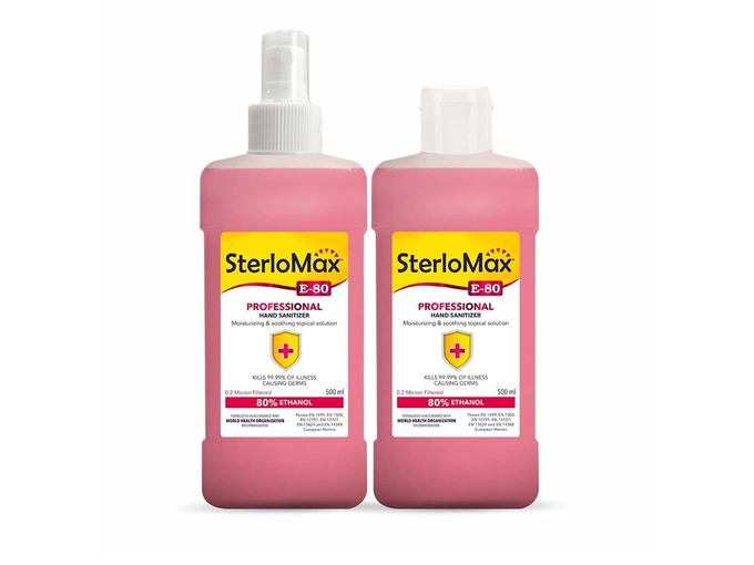 SterloMax 80% Ethanol-based Hand Rub Sanitizer and Disinfectant 500 ml -Pack of 2