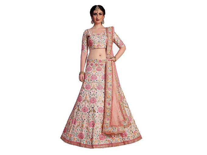 MEGHALYA® Women&#39;s Art Silk &amp; Net Semi-stitched Lehenga Choli (ADP Volume1 AD821_Peach_Free Size)