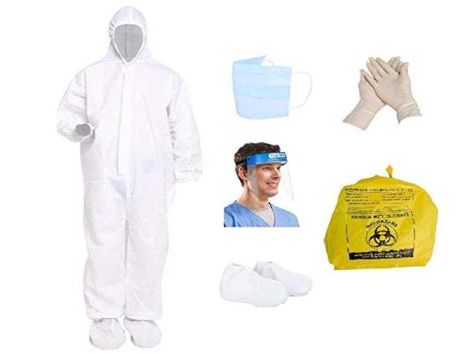 Nubilous PPE Safety Kit for Full Body Protection- Non-Suffocating+Comfortable for Travelling- 95 GSM- Polyproplyene Material Free Size for Men &amp; Women White (1 PPE Kit Set)