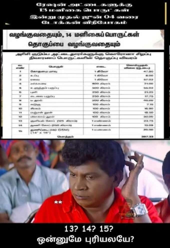 ரேஷனில் 14 மளிகை பொருள் மீம்