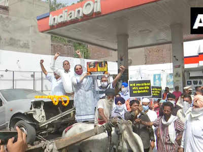 बैलगाड़ी पर कार, तांगे पर नेता... पेट्रोल-डीजल की बढ़ती कीमतों पर कांग्रेस का देशव्यापी प्रदर्शन