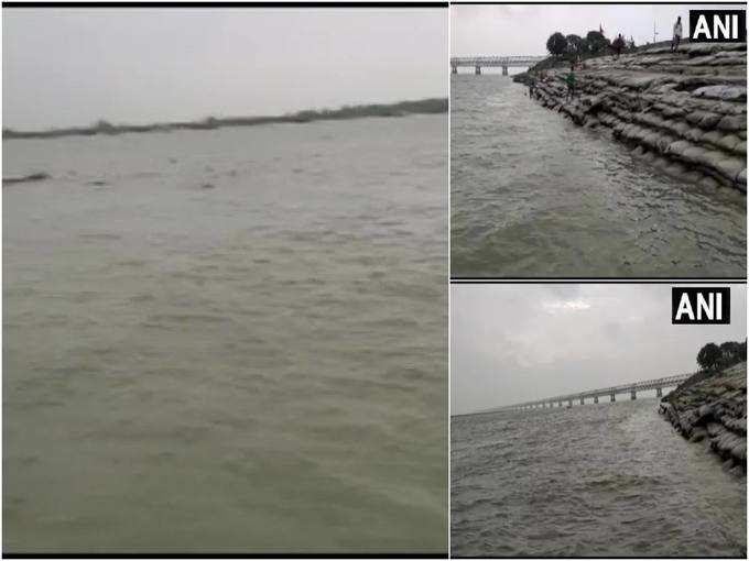 बिहार: पटना में लगातार हो रही बारिश के बाद गंगा नदी का जलस्तर बढ़ा।