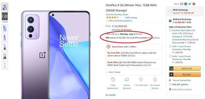 OnePlus 9 Pro 5G EMI Offer From AMAZON