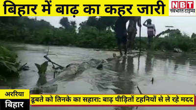 Bihar Flood : बिहार में बाढ़ पीड़ितों के लिए पेड़ की टहनियां बनीं सहारा... देखिए वीडियो