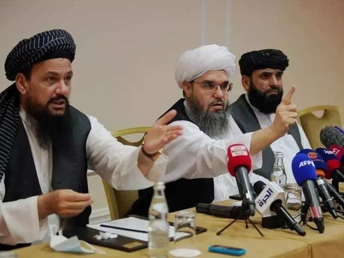 Members of Taliban political office attend a news conference in Moscow.