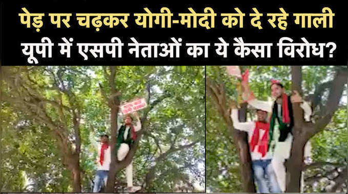 पेड़ पर चढ़कर योगी-मोदी को दे रहे गाली, यूपी में एसपी नेताओं का ये कैसा विरोध?