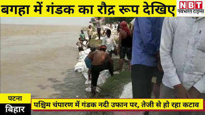 Bihar Flood : बिहार के बगहा में गंडक का रौद्र रूप देखिए, शहर में पानी घुसने को तैयार