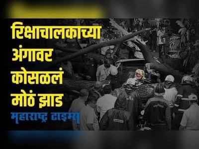 Tree falls on Auto rickshaw in Pune | पुण्यात रिक्षावर झाड कोसळलं; अडकलेल्या चालकाच्या सुटकेचा थरार