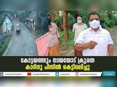 കോട്ടയത്തും നായയോട് ക്രൂരത; കാറിനു പിന്നിൽ കെട്ടിവലിച്ചു