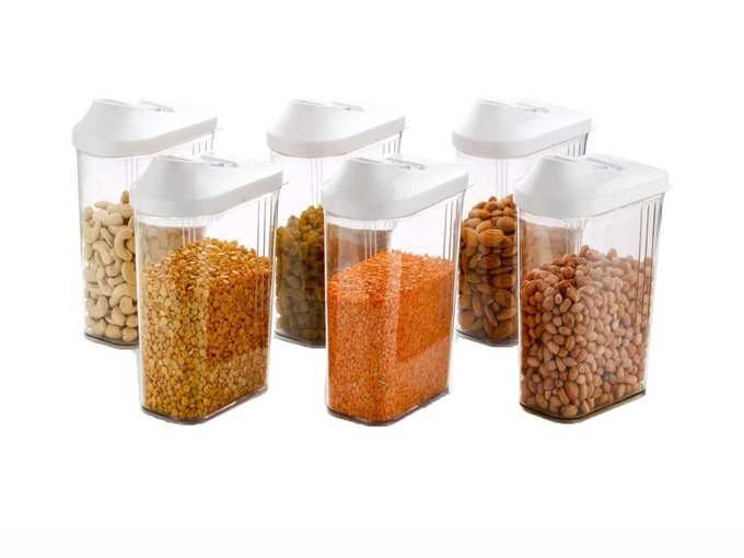 Machak Easy Flow Plastic Kitchen Storage Jars &amp; Container Set, Transparent Set of 6, (1100ml)