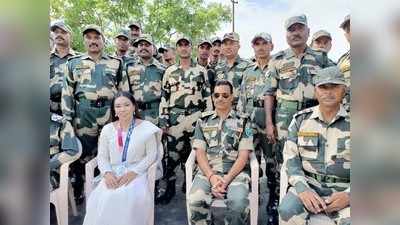 मीराबाईनं गाठली भारताची बॉर्डर; BSF जवानांसोबत साजरा केला पदकाचा आनंद