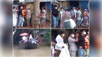 বানভাসি এলাকায় পৌঁছতে খালি পায়েই হাঁটলেন সাংসদ দেব