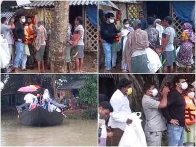 বানভাসি এলাকায় পৌঁছতে খালি পায়েই হাঁটলেন সাংসদ দেব