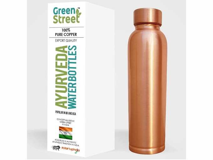 Green Street Classic Copper Water Bottle, 1000ml, Set of 1, Copper, Brown