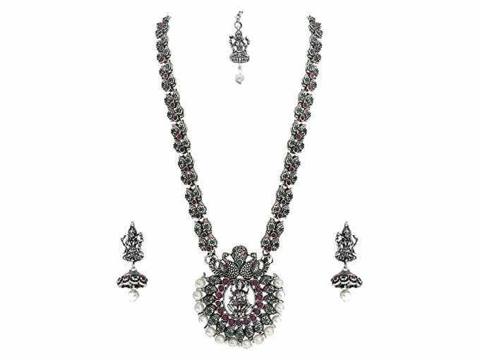Matushri Art Brass and Ruby Jewellery Set for Women &amp; Girls (Silver)