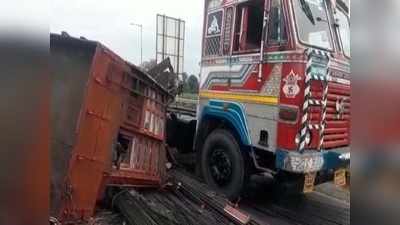 पुणे-सातारा महामार्गावर विचित्र अपघात: ट्रकवर आदळला ट्रक; चालक गंभीर जखमी