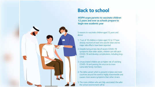 കുട്ടികള്‍ എന്തിന് വാക്‌സിന്‍ എടുക്കണം; അഞ്ച് കാരണങ്ങള്‍ നിരത്തി ഖത്തര്‍ ആരോഗ്യ മന്ത്രാലയം