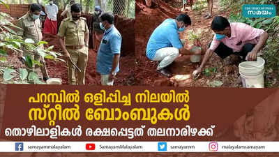 പറമ്പിൽ ഒളിപ്പിച്ച നിലയിൽ സ്റ്റീൽ ബോംബുകൾ;   തൊഴിലാളികള്‍ രക്ഷപ്പെട്ടത് തലനാരിഴക്ക്