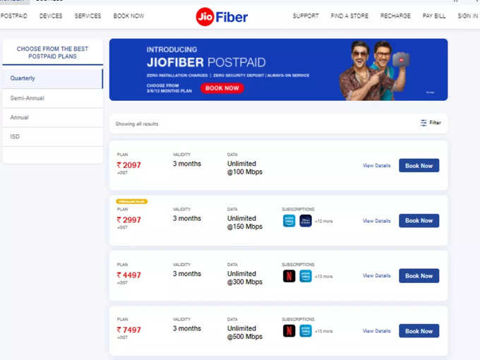 Jio Fiber Plans